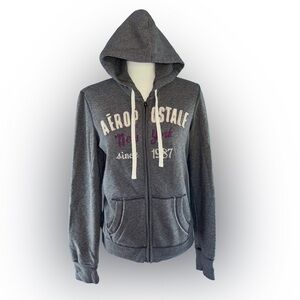 Aeropostale Grey Classic Vintage Y2K Front Zip Hoodie Size L Millennial Vibes